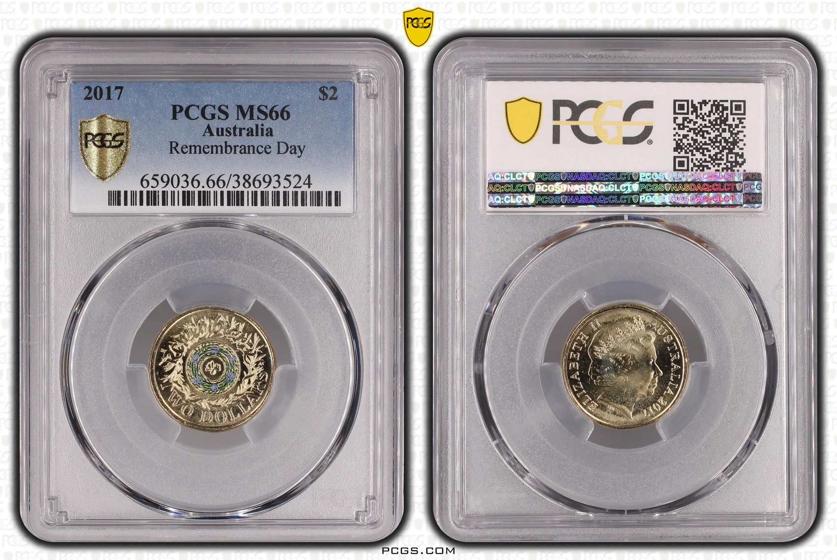 Elizabeth II, Remembrance Day, Two Dollar, 2017, PCGS MS 66