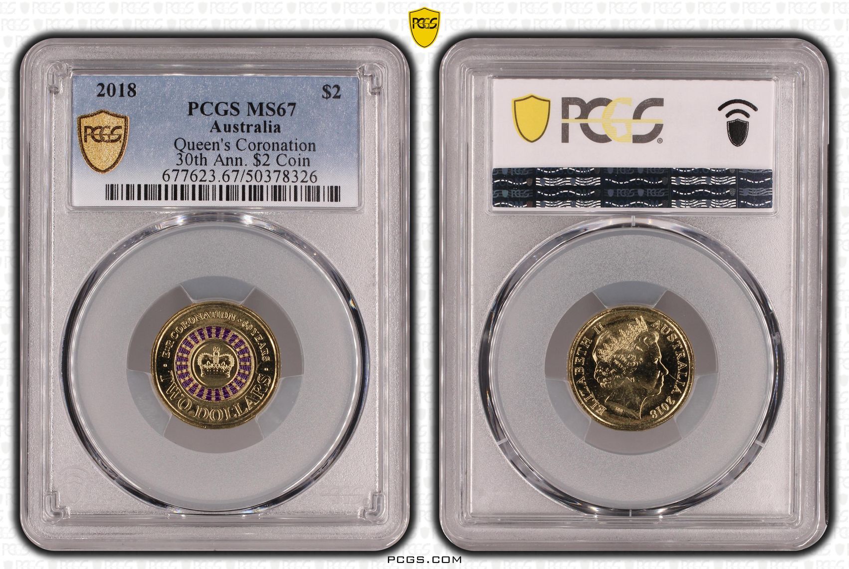 Queen's Coronation Colorized 30th Ann. $2 Coin , Two Dollar, 2018, PCGS MS67