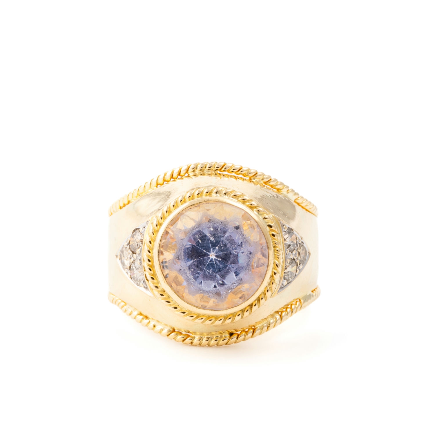 95 · Purple Stone & Diamond Ring 18ct