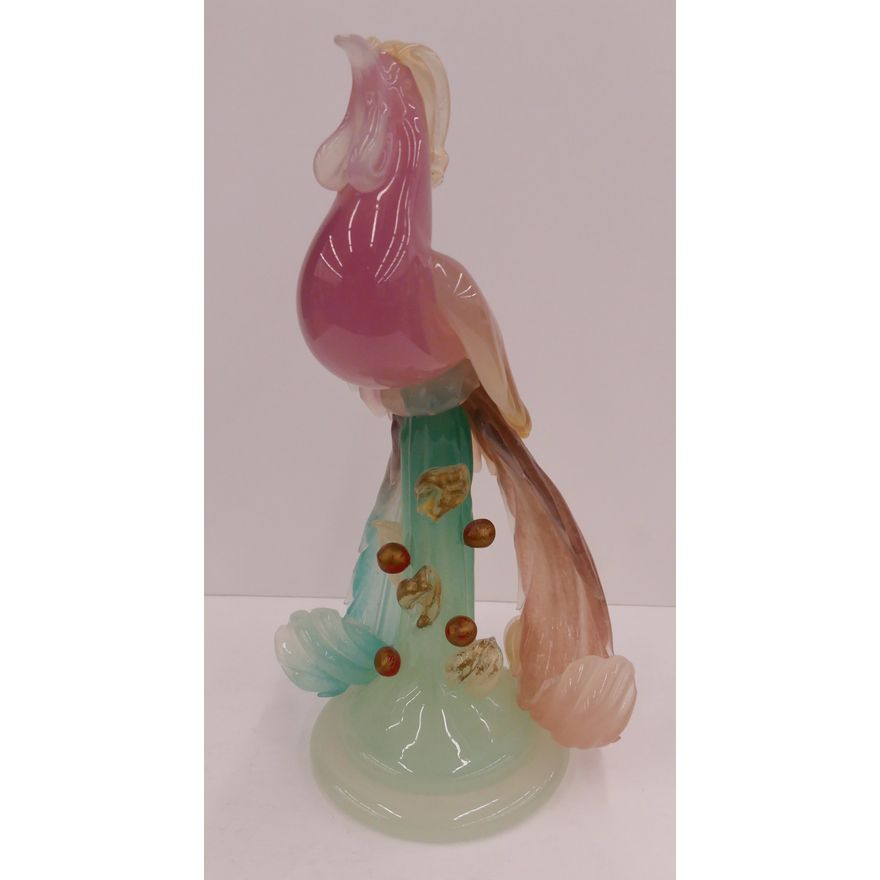 Murano Glass Pink Tropical Bird Figure- 13.5''