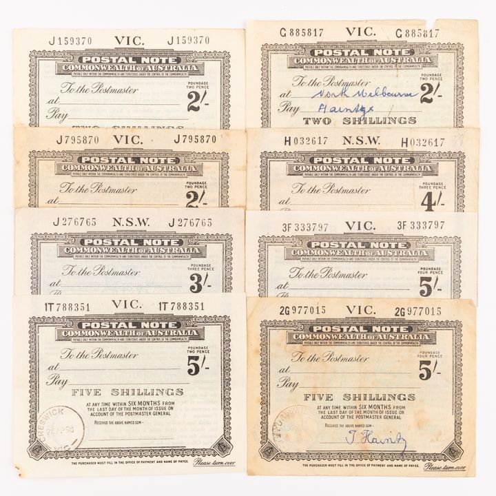 Postal Note, Two Shillings - Five Shillings, 1950 - 1965,  aFine - VF