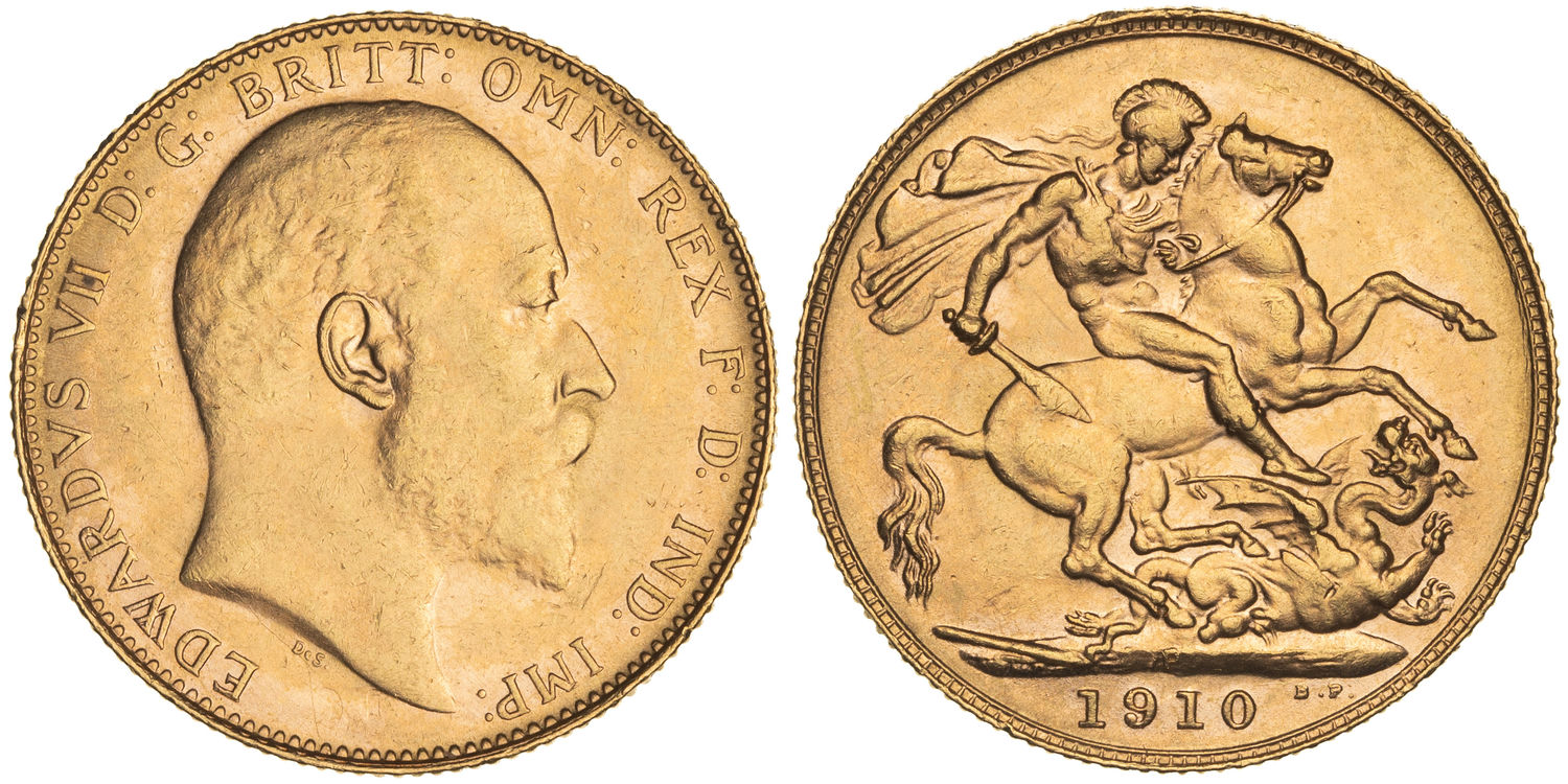 Edward VII, St George Reverse, Sovereign, 1910-P, UNC