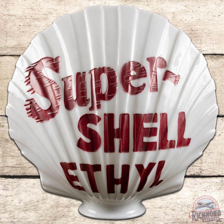 Super Shell Ethyl OPC Milk Glass Clamshell Gas Pump Globe - 9