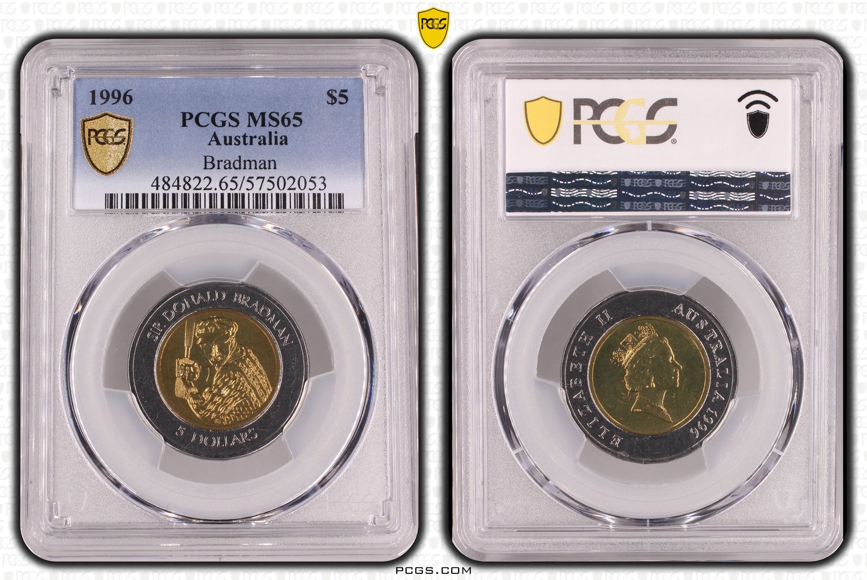 Bradman, Five Dollar, 1996, PCGS MS65