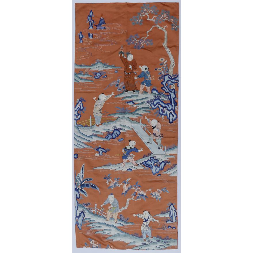 Chinese Qing Silk Embroidered Children Panel
