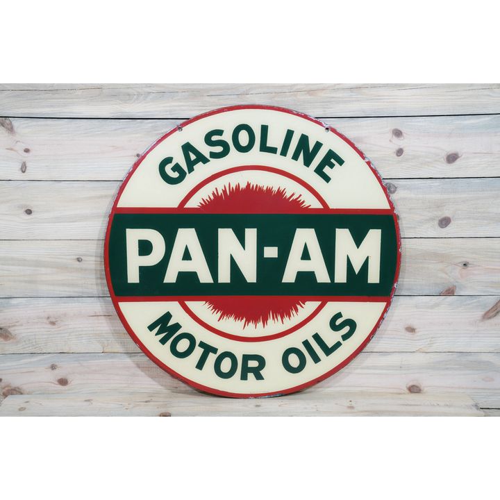30" Pan-Am Gasoline Motor Oils Double Sided Porcelain Sign TAC 9.25
