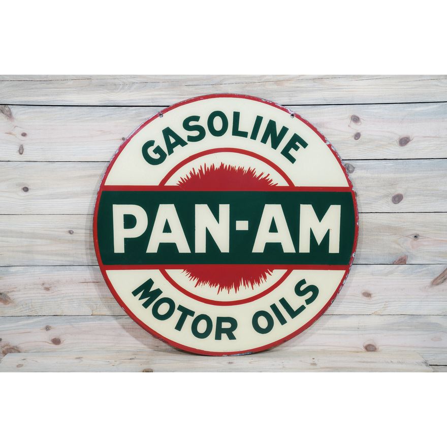 30" Pan-Am Gasoline Motor Oils Double Sided Porcelain Sign TAC 9.25