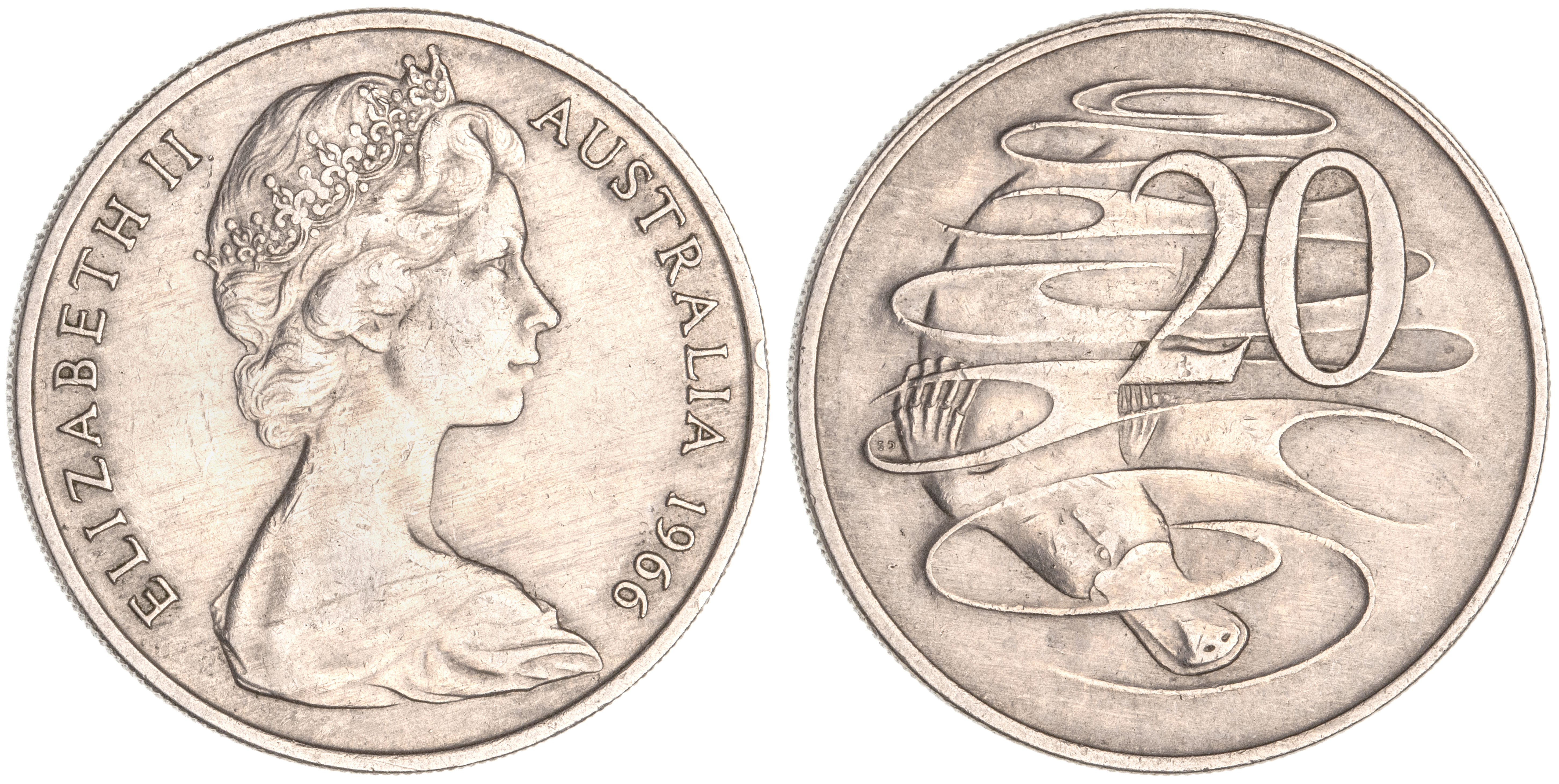 Elizabeth II, Twenty Cents, 1966, gEF
