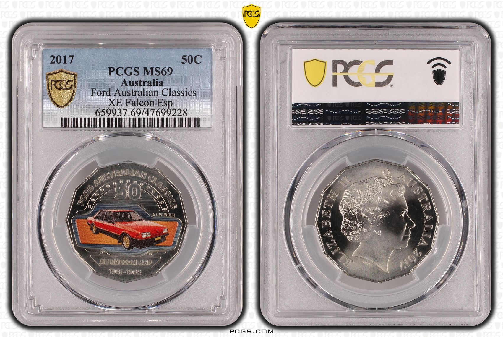 Ford Australian Classics - XE Falcon Esp, Fifty Cent, 2017, PCGS MS 69