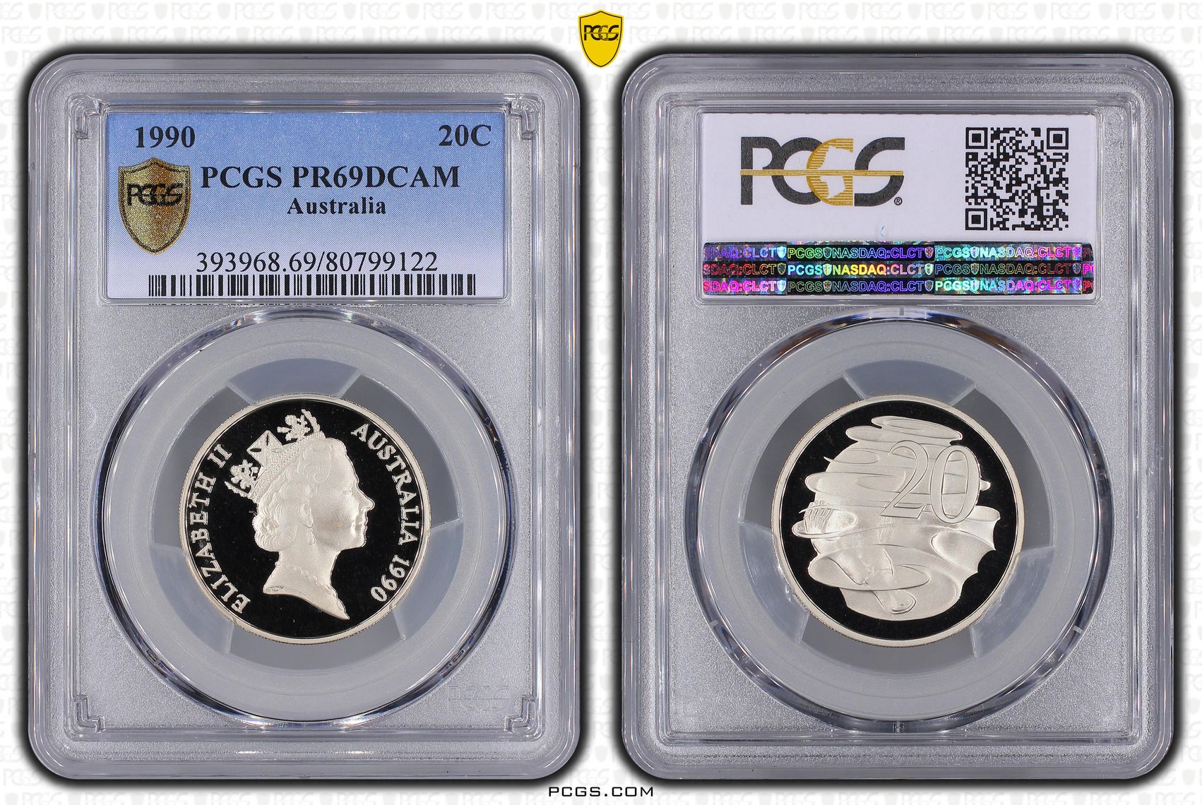 Elizabeth II, Twenty Cent, 1990, PCGS PR69DCAM