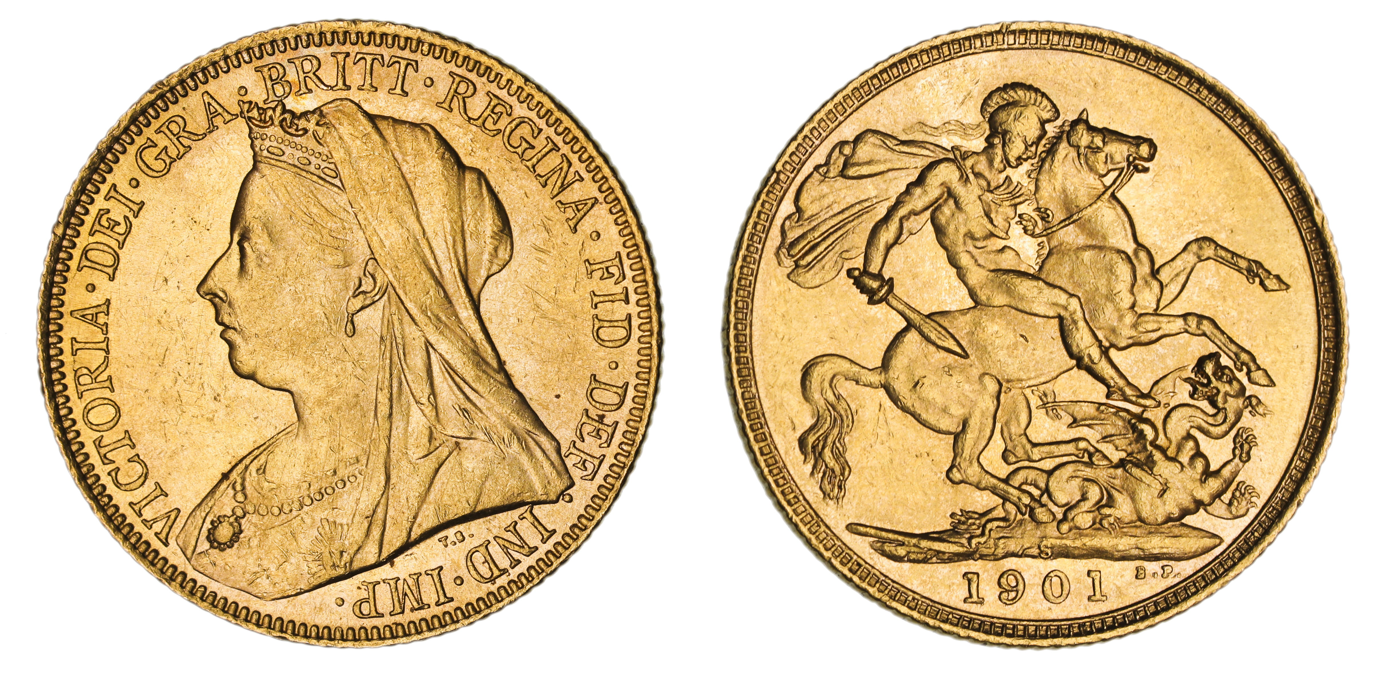 Victoria, St. George Reverse - Sydney Mint - Veiled, Sovereign, 1901, aUNC