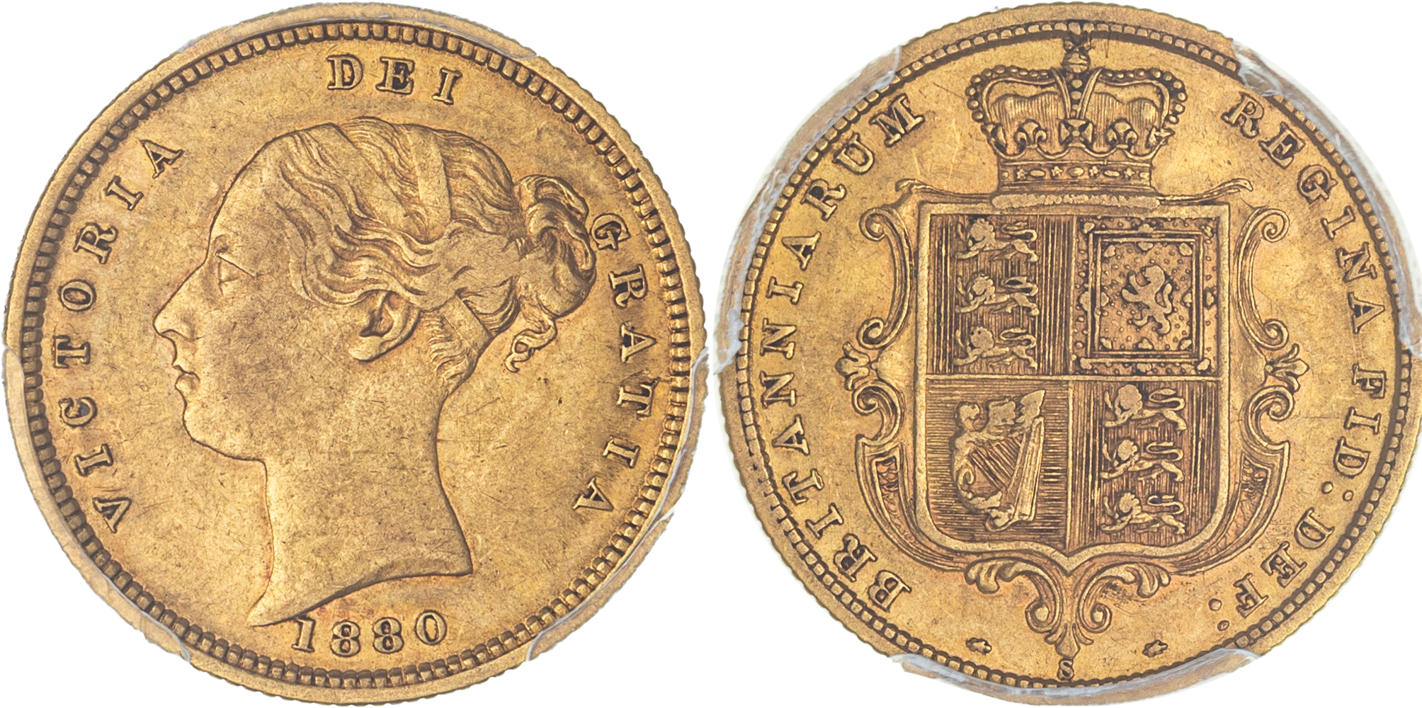 Victoria, Shield Reverse, Half-Sovereign, 1880-S, PCGS AU 50