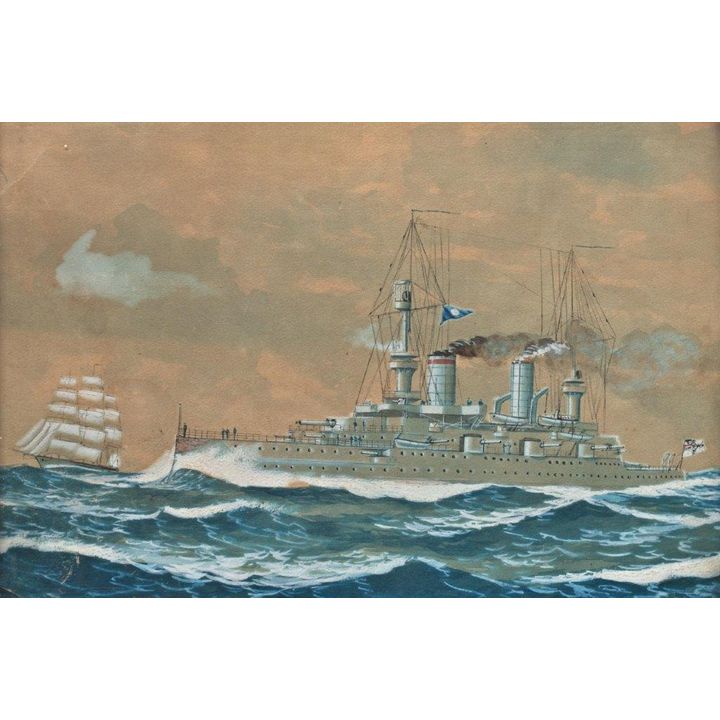 Artysta nieokreślony | Pancernik niemiecki na morzu, 1907
