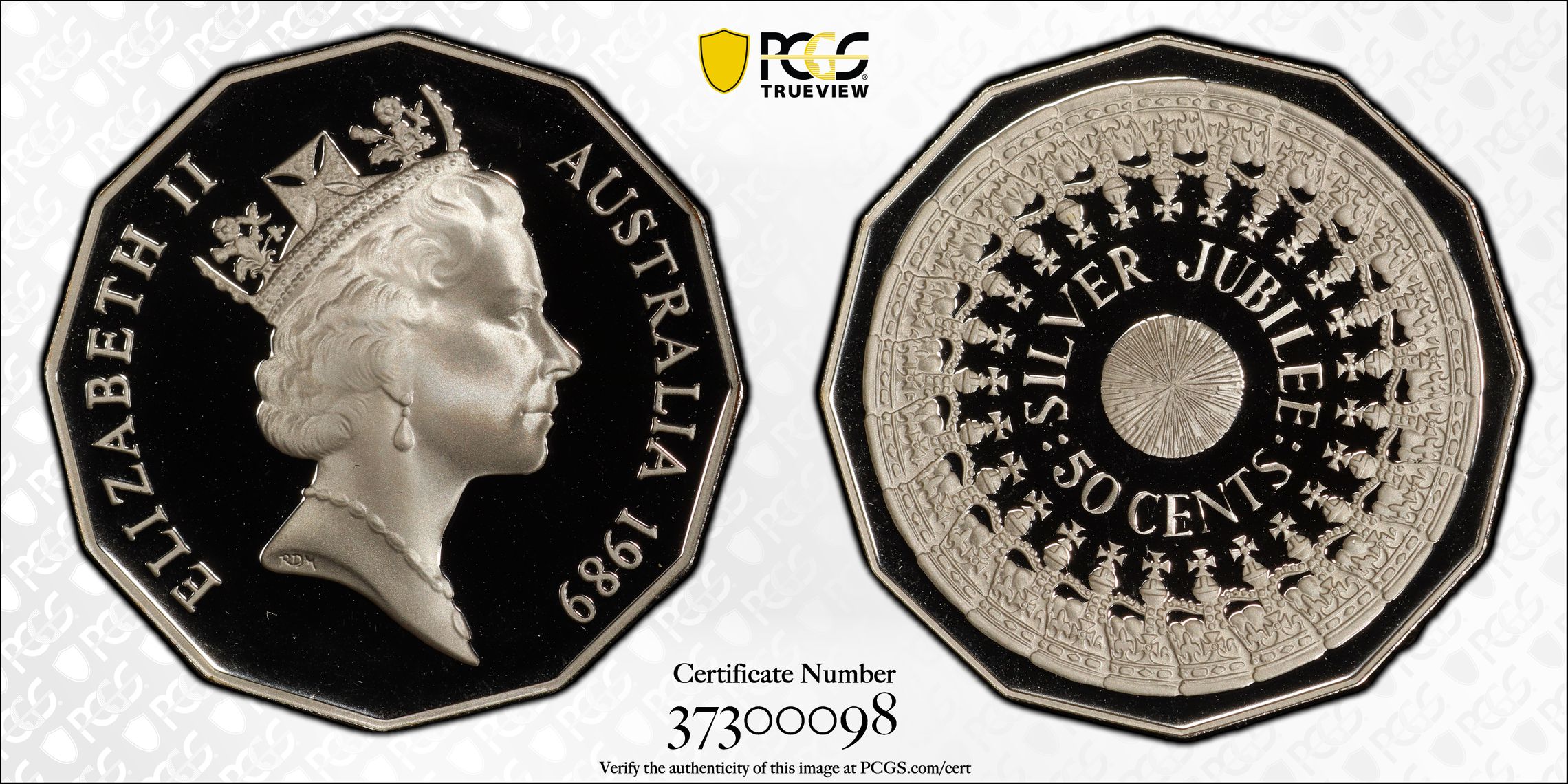 1989 Australia Fifty Cent, 50c Silver Jubilee PCGS - PR69DCAM -098