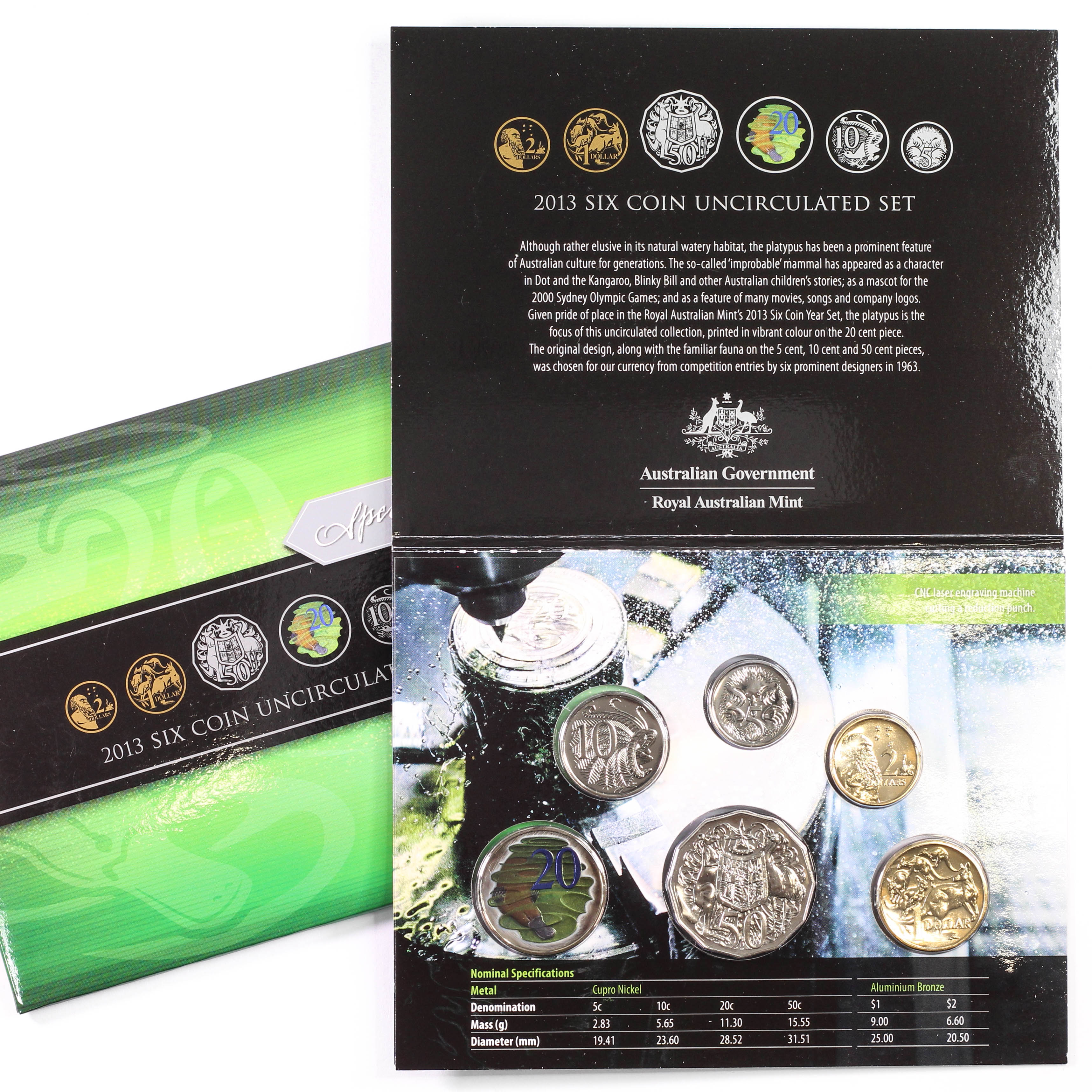 2013 Royal Australian Mint 6 Coin Coloured Platypus Mint Set
