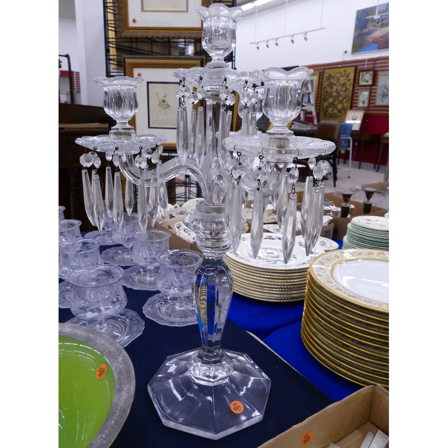 Vintage Crystal Triple Candelabra- 21''