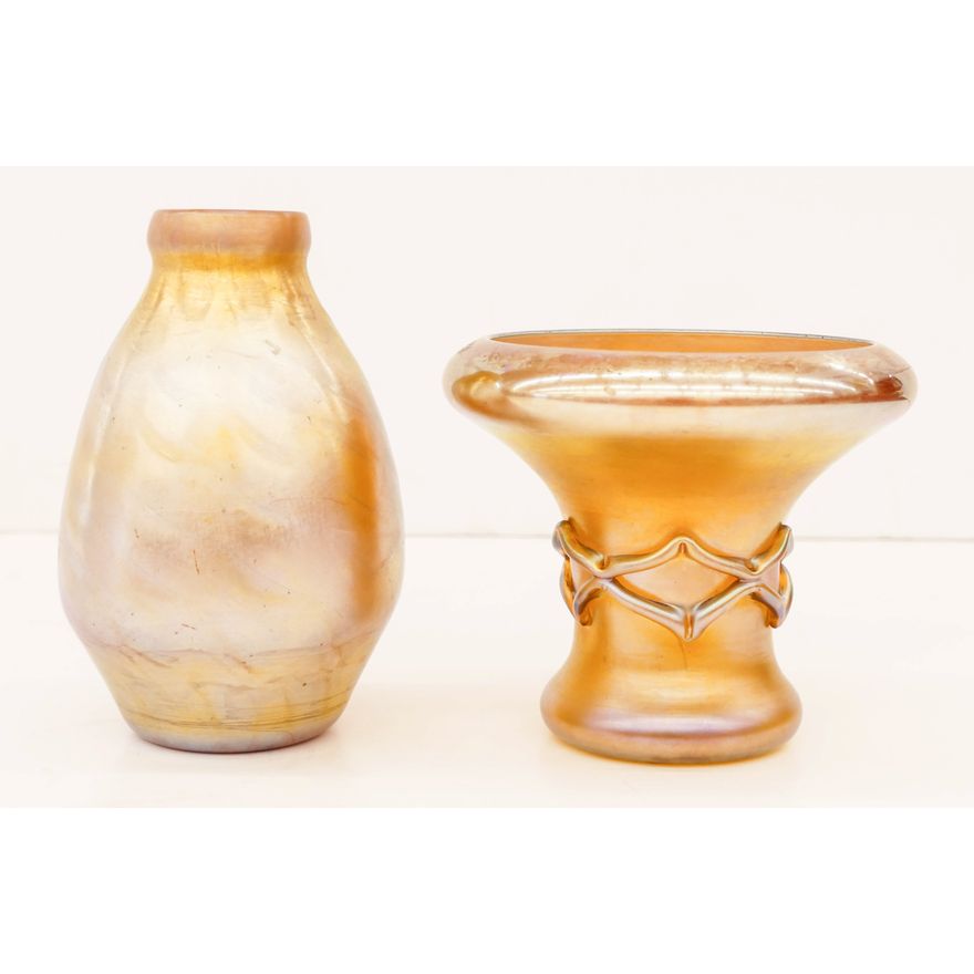2pc L.C. Tiffany Favrile Gold Iridescent Vases