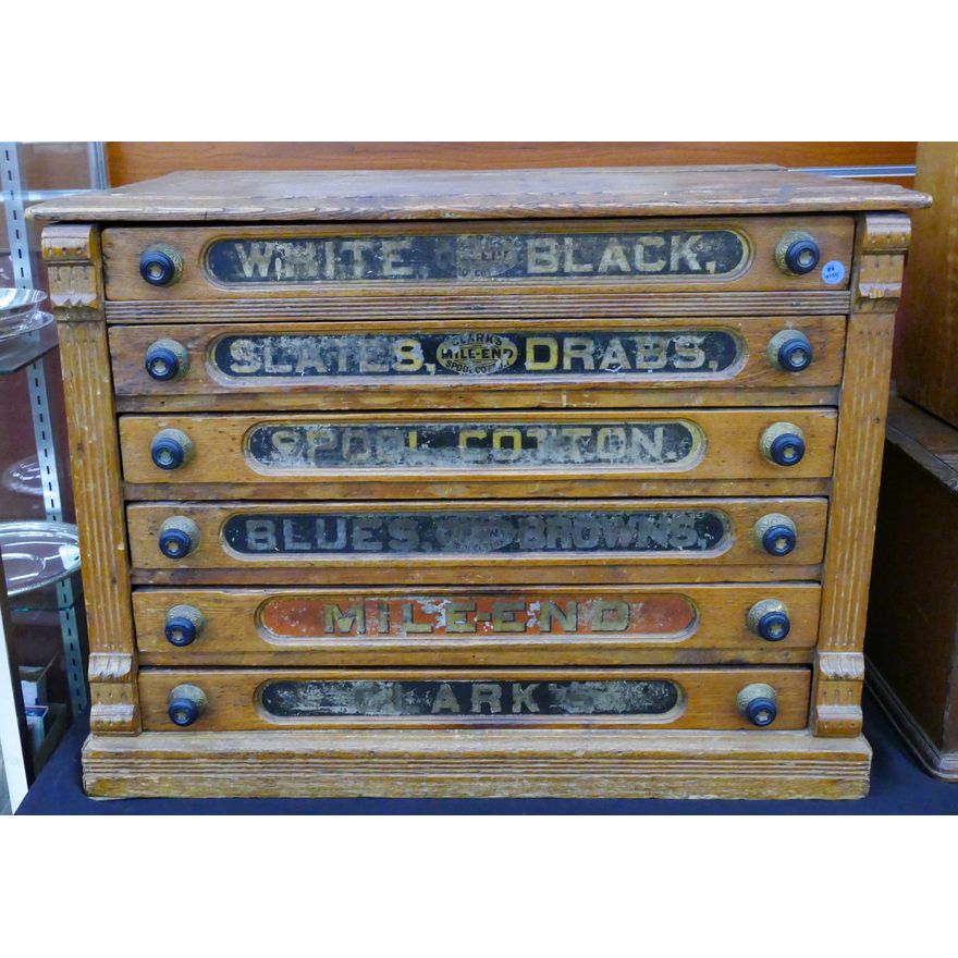 Antique Clark's Spool Cotton 6 Drawer Thread Cabinet