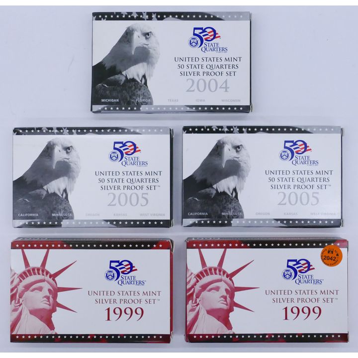5pc US Mint Silver Proof & Quarter Sets 1999-2005