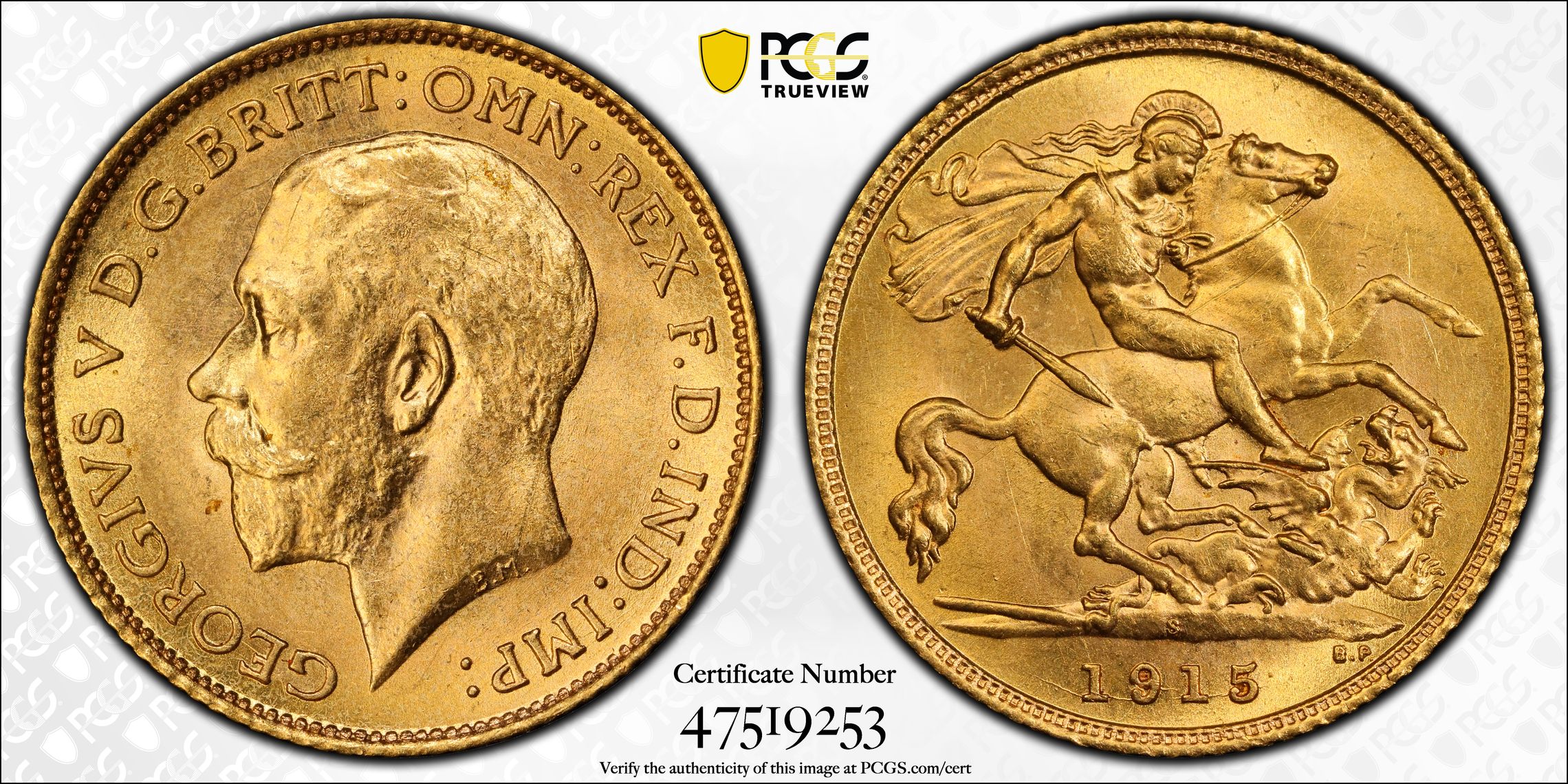 S-4009, Half Sovereign, 1915-S, PCGS MS 64