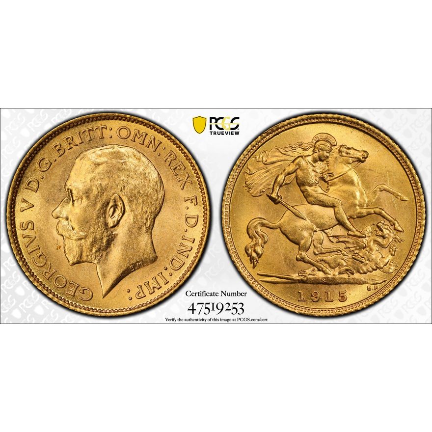 S-4009, Half Sovereign, 1915-S, PCGS MS 64