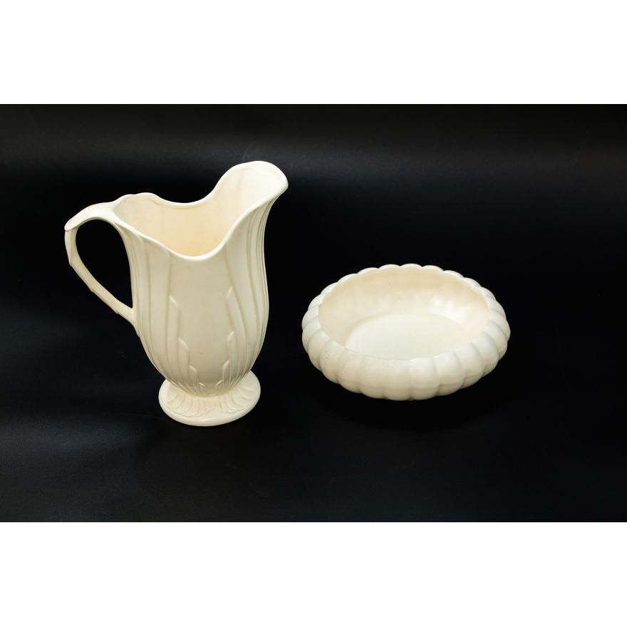 Crown Lynn Potteries - A white water jug and a float bowl