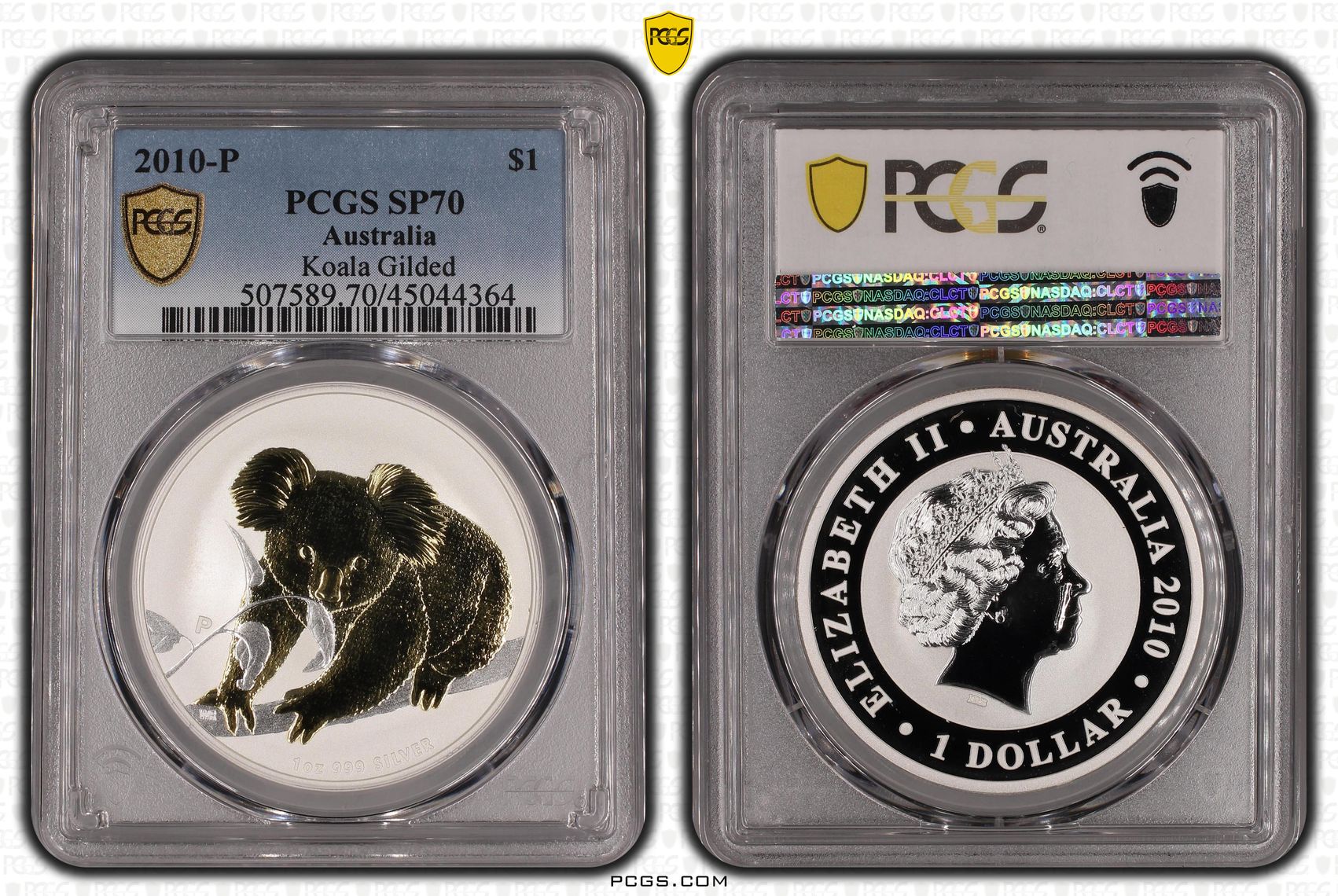 2010-P Australia One Dollar, $1 Koala Gilded PCGS - SP70 POP 1/0 -364
