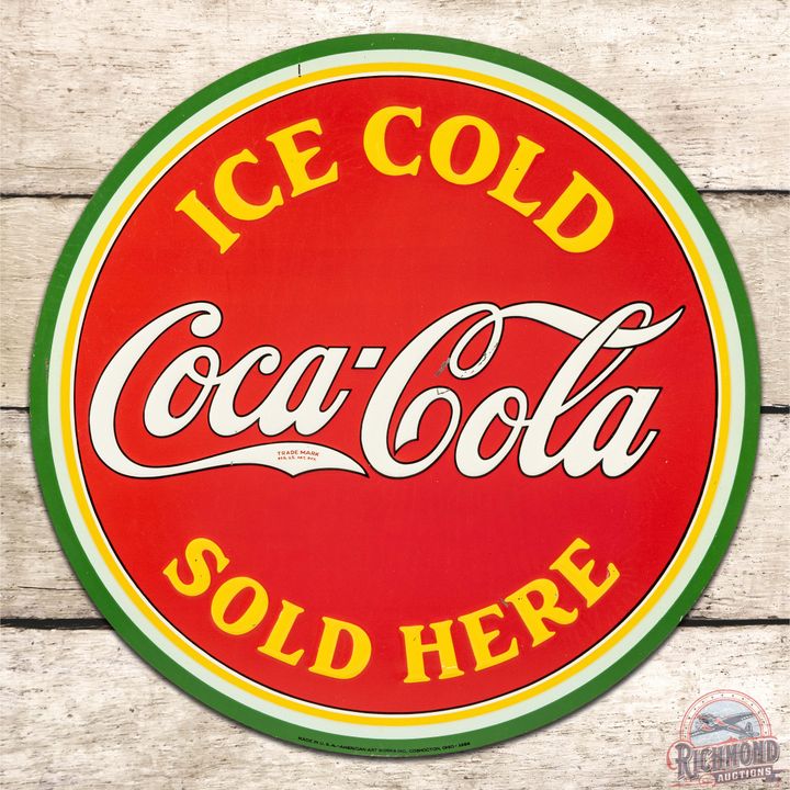 Ice Cold Coca-Cola Sold Here Embossed SST Watermelon Sign