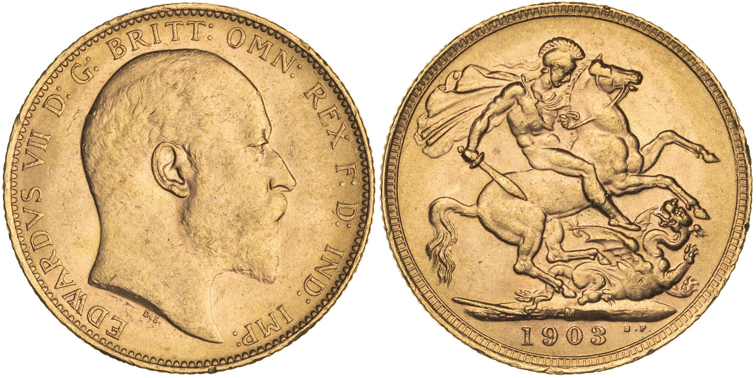 Edward VII, St George Reverse, Sovereign, 1903-M, UNC