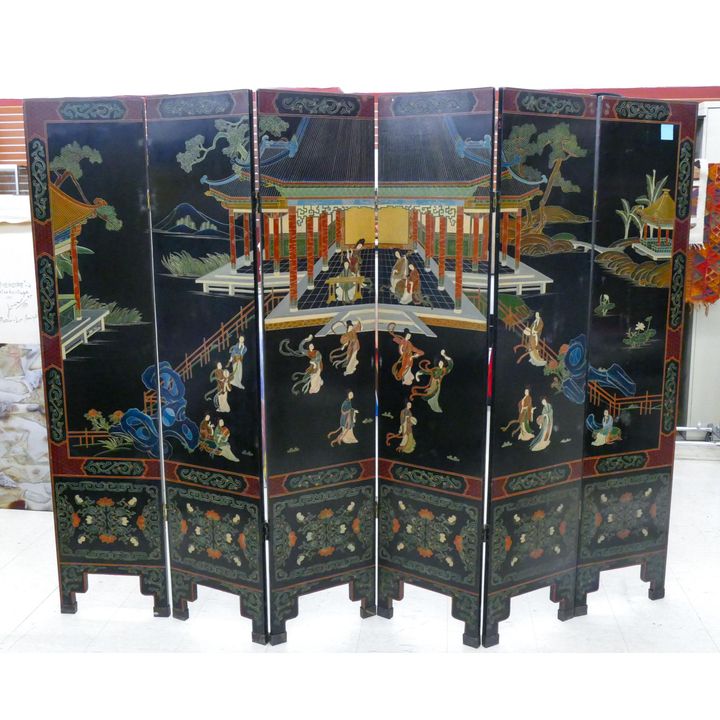 Old Chinese 6-Panel Landscape Coromandel Room Screen