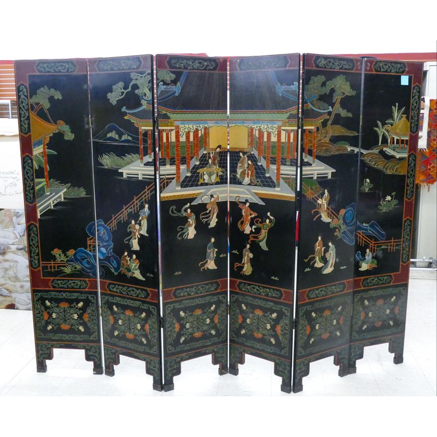 Old Chinese 6-Panel Landscape Coromandel Room Screen