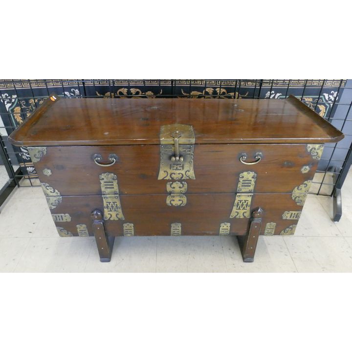 Antique Wood Brass Korean Book Chest 43'' x 24'' x 17''