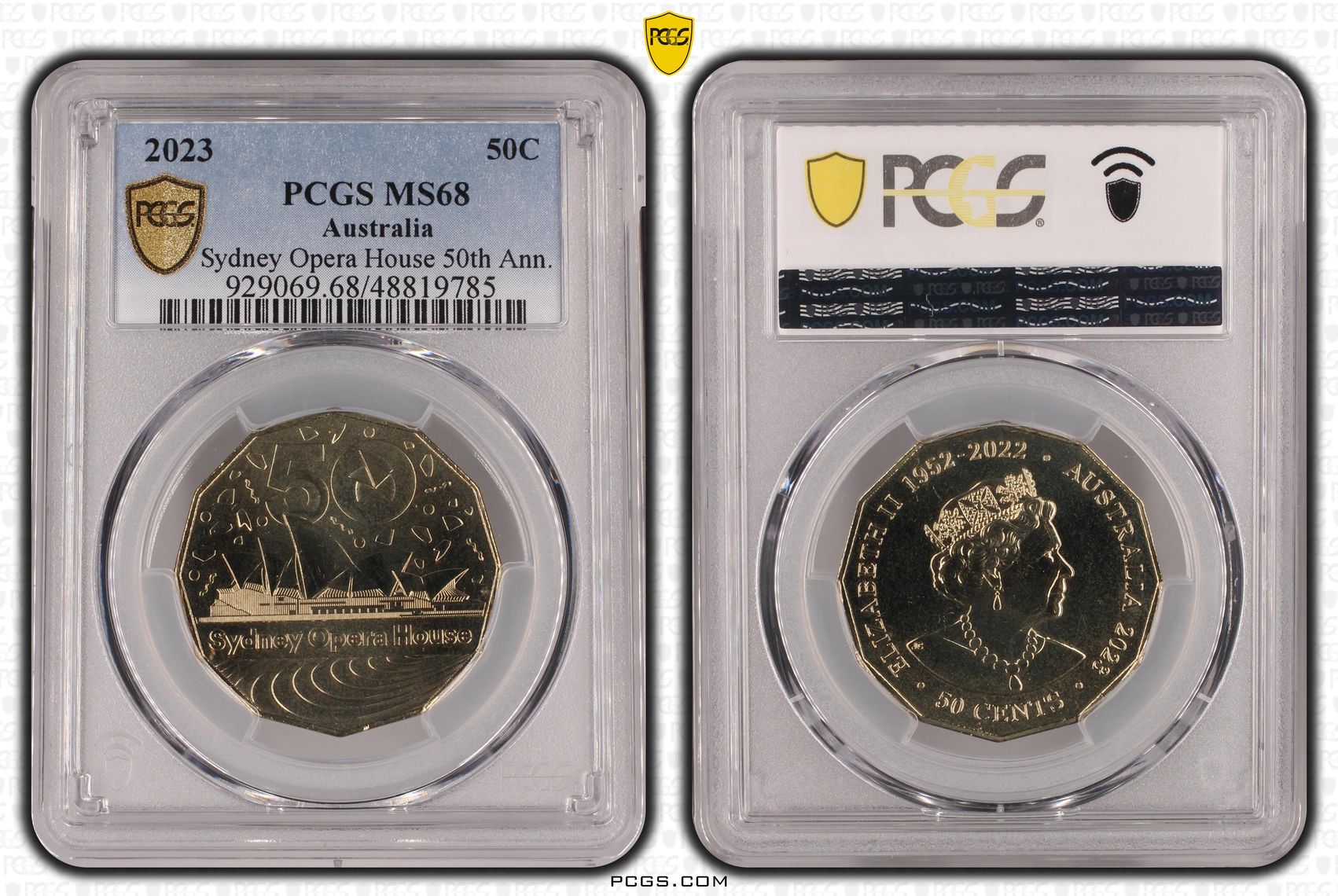 Sydney Opera House 50th Ann., Fifty Cent, 2023, PCGS MS68