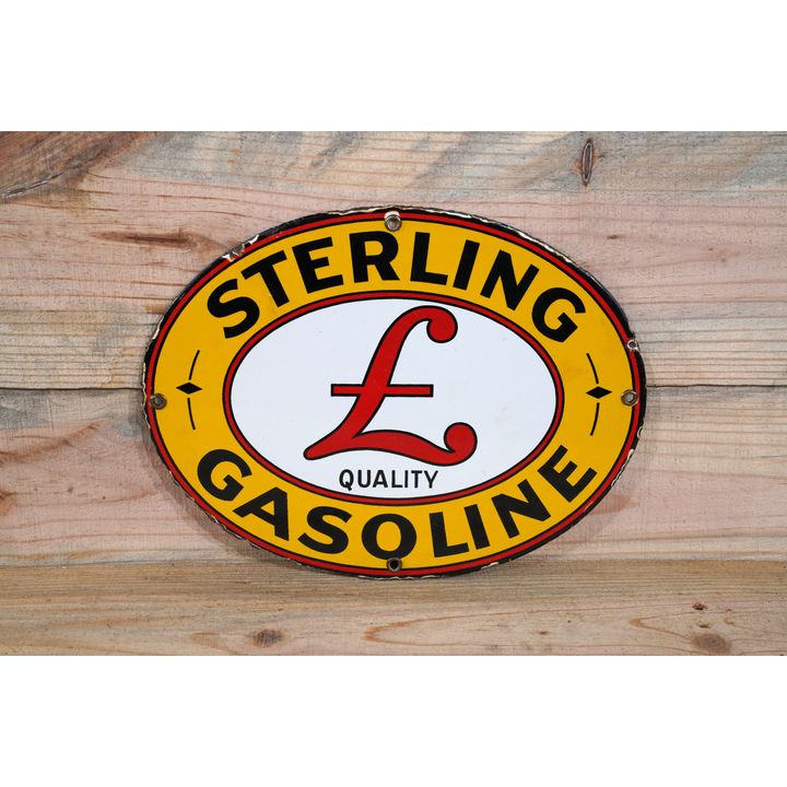 Sterling Gasoline w/ Logo Single Sided Porcelain Pump Sign TAC 8.25