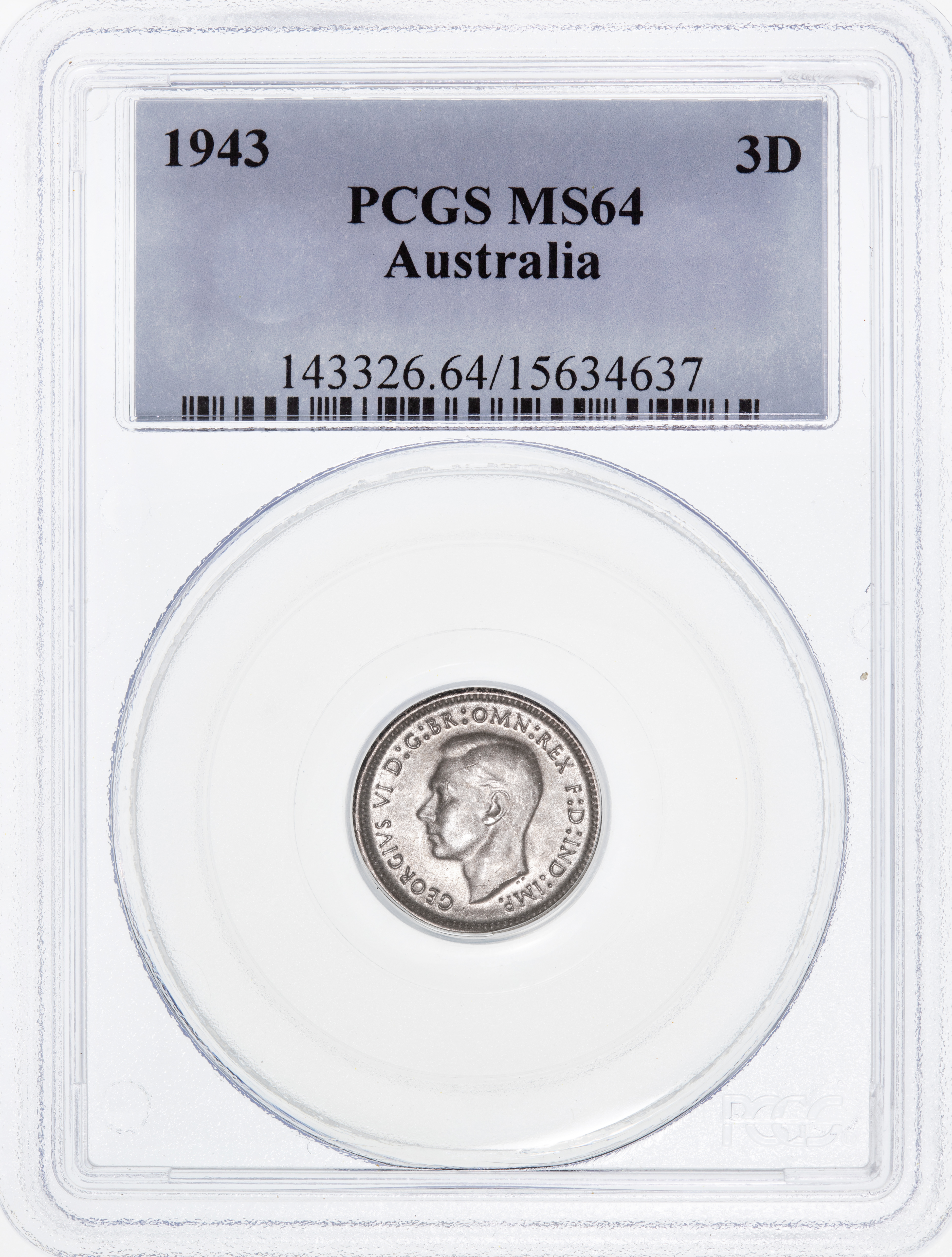 Threepence, 1943(m), PCGS MS64