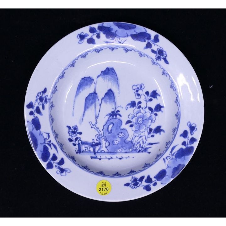 Nanking Cargo Shipwreck Chinese 18th Century B&W Soup Plate. Circa 1750- 9''- some cracks