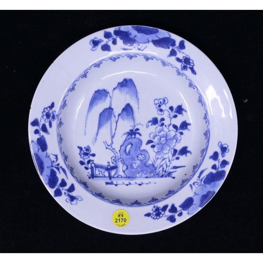 Nanking Cargo Shipwreck Chinese 18th Century B&W Soup Plate. Circa 1750- 9''- some cracks