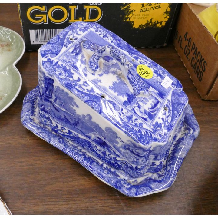 Spode Blue Italian Transferware Covered Cheese Dish- 7''