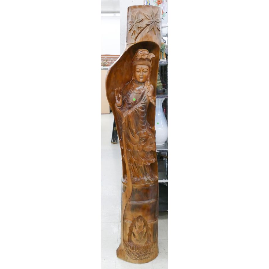 Monumental Chinese Carved Wood Standing Guanyin 78''x15''