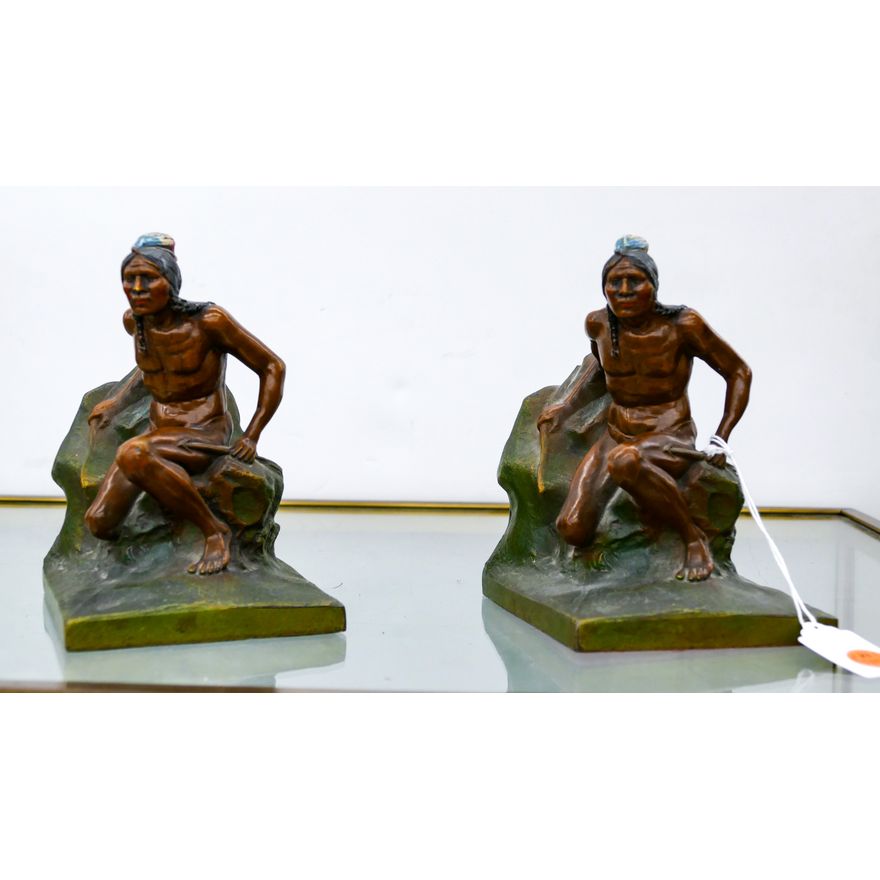 Pair Vintage Indian Painted Metal Bookends 6''
