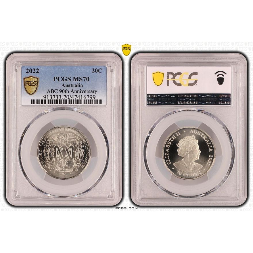ABC 90th Anniversary , Twenty Cent, 2022, PCGS MS70
