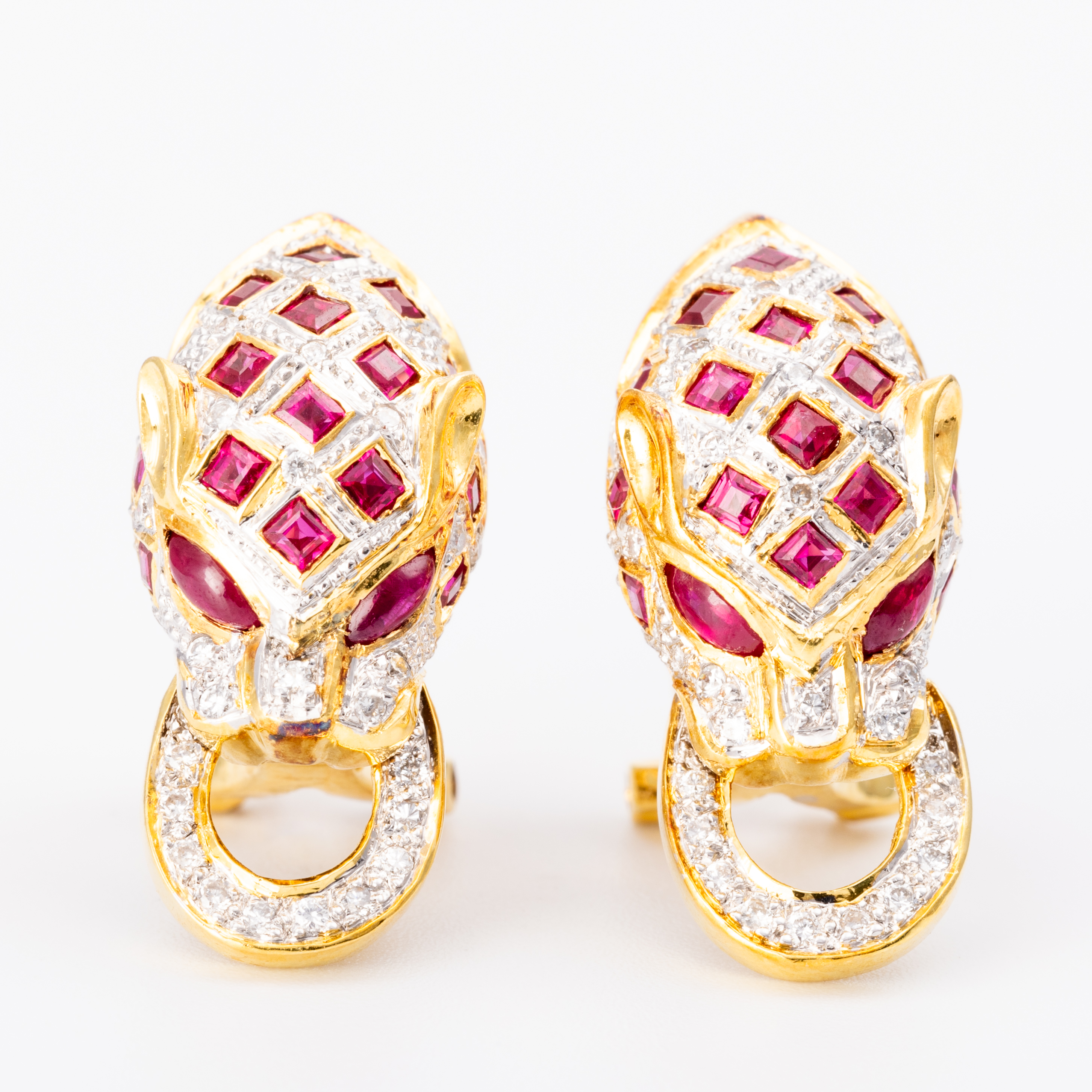 Ruby and Diamond Leopard Earrings in 18ct Gold