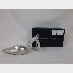 SISSY BOY- CRYSTAL CLEAR BLING ANKLE TIE COURT - SILVER - WOMEN UK 7 -