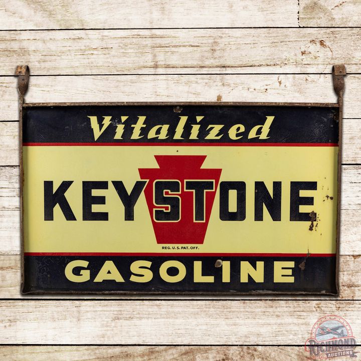 Keystone Vitalized Gasoline 5' Double Sided Porcelain Sign w/ Frame "Minor"