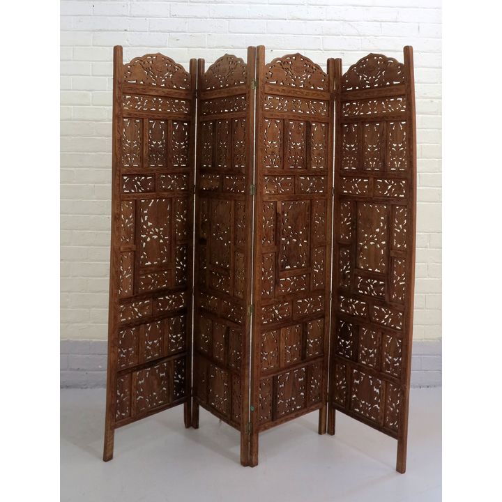 INDIAN CARVED FOUR-PANEL SCREEN