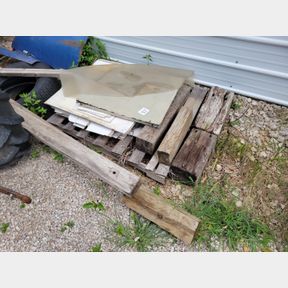 Various wood blocks, drift wood, other materials, siding