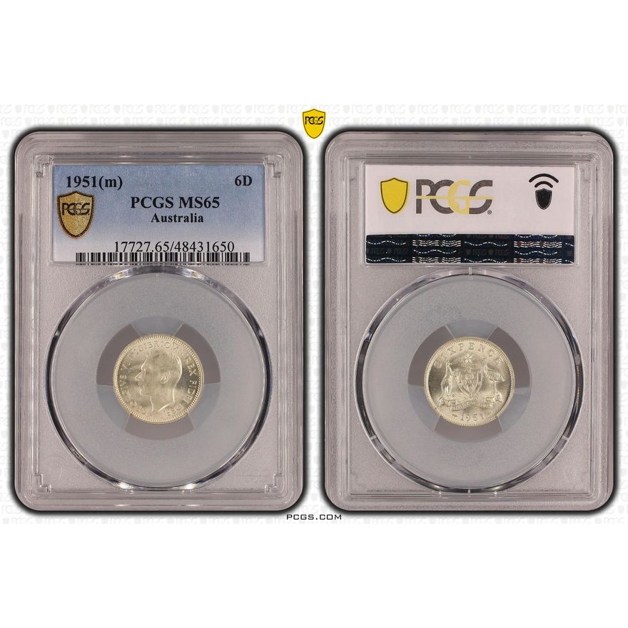 Sixpence, 1951(m) POP Report 23/0, PCGS MS 65