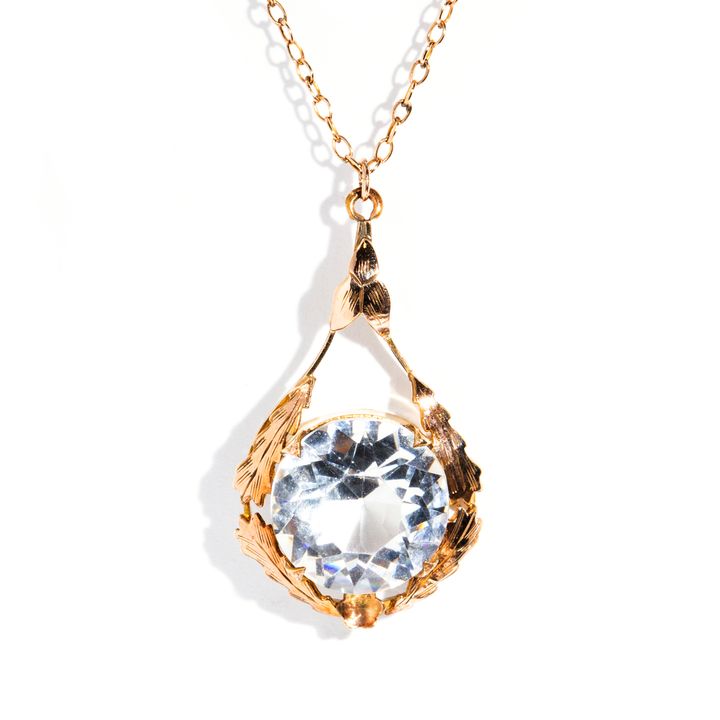 Vintage 9 Carat Gold Quartz Pendant With Chain,