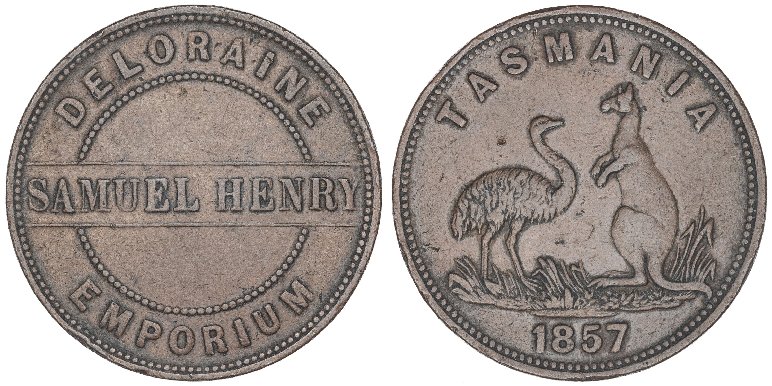 A.106 Henry, Samuel - Tasmania, Penny, 1857, gF