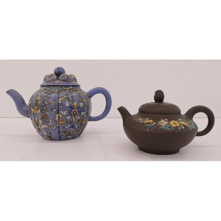 2pc Yixing Enameled Teapots- 3'' to 5''